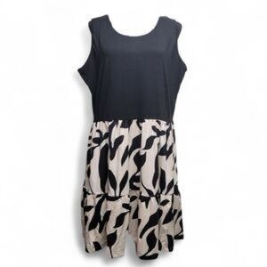 Sundress sz L Sleeveless Black & Cream Printed Tiered Dress swing Auselily